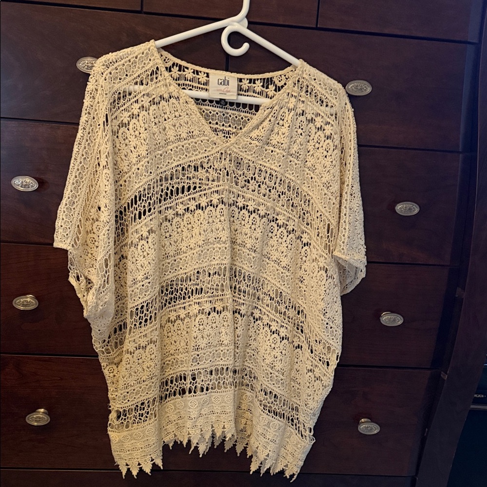 CAbi Beige Crochet Top